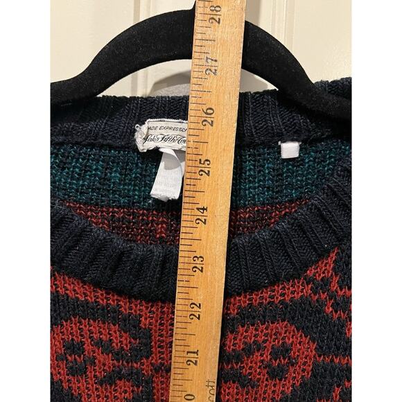 Vintage Saks Fifth Ave Christmas Sweater Reindeer Red Green Womens Large READ - Picture 7 of 8